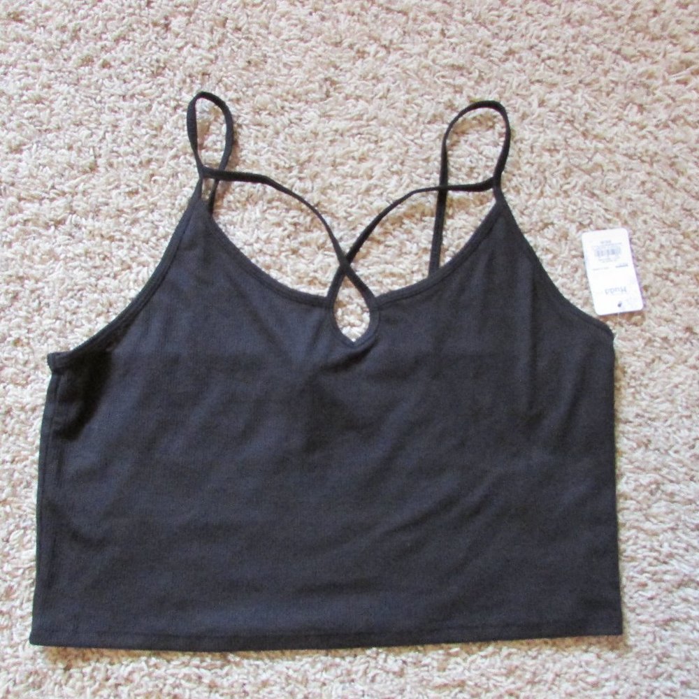 NWT Mudd XL Black Ribbed Knit Crop Tank Top Strappy